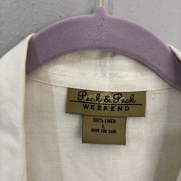 Peck And Peck Weekend Linen Collared Button Up Shirt 3/4 Sleeve Beige Size Large - Picture 3 of 12
